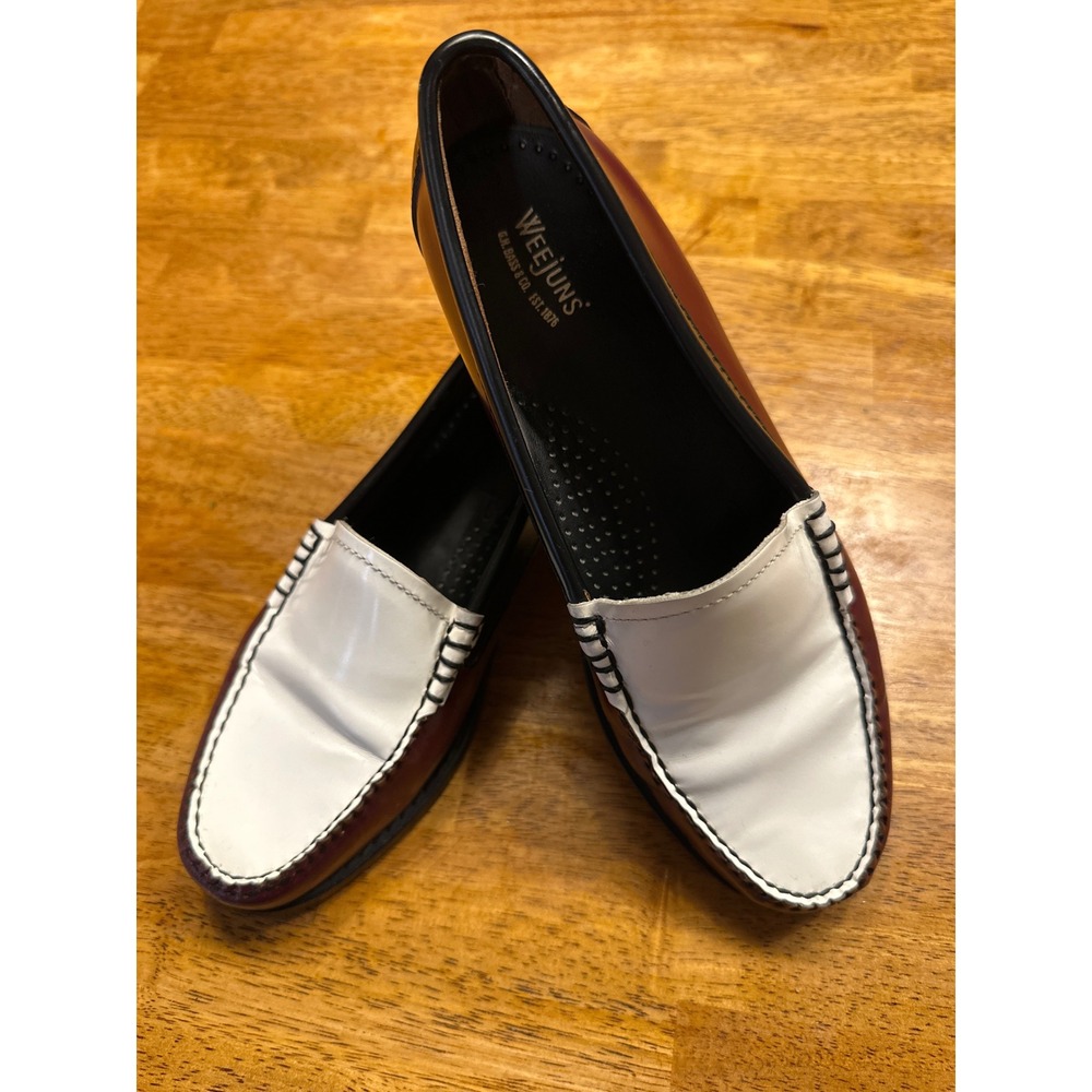 GH Bass Weejuns Womens Loafers 7 Burgundy Black White Leather BA41005 Tri-Color